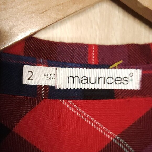 Maurices Womens Plus Red Plaid Flowy Button Down Top 2X - Picture 4 of 6